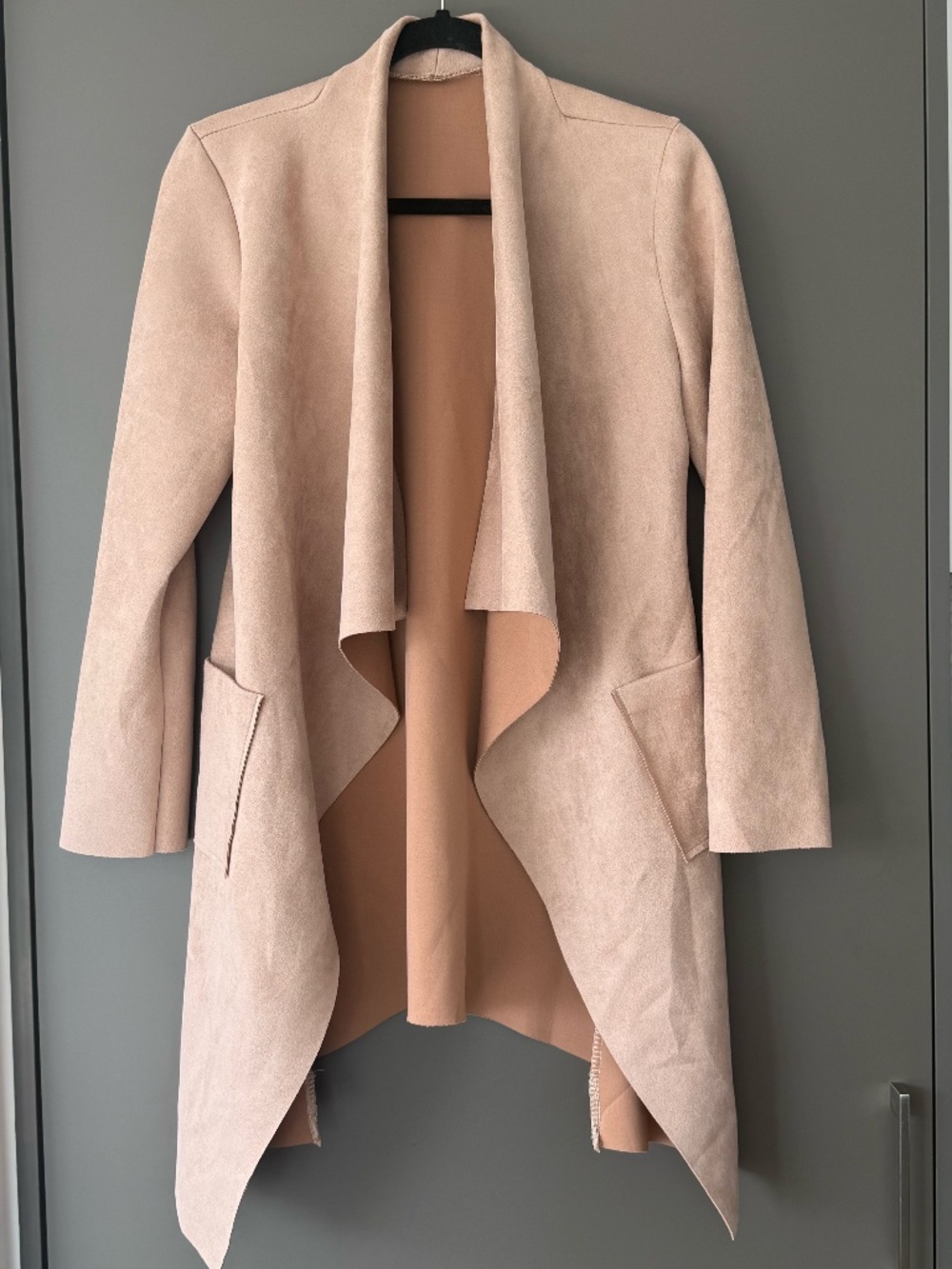 Faux Suede Jacket 95% Cotton Jacket Size S Light Brown Fall Jacket w/ Pockets